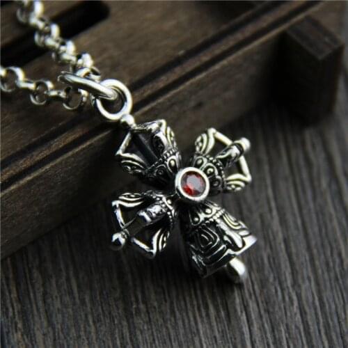 Real S925 Thai Silver Cool Unisex Buddhism Vajra Pendants Necklace without Chain Cross Designer Bell Jewelry for women men