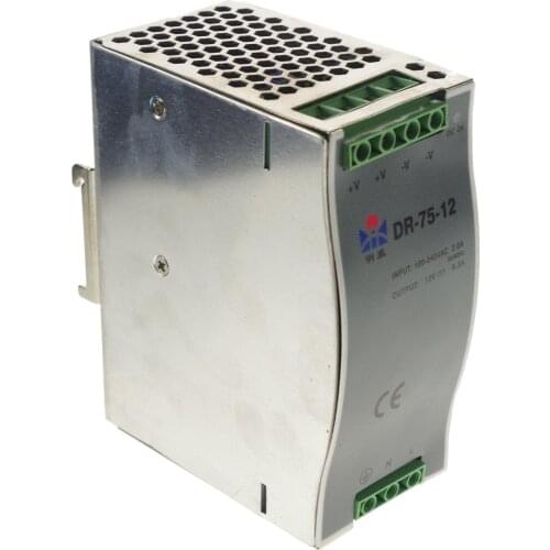 75W Output 12VDC 6.3A LED Din Rail Mounted Industrical Switching Power Supply Input 100-240VAC