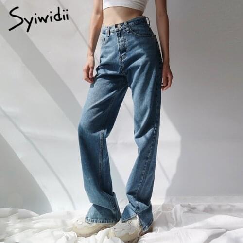 Syiwidii Flare High Waisted Jeans Clothes for Women Denim Pants Slit Cut Bell Bottom Full Length 2021 Vintage Streetwear New