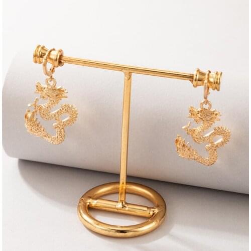 Tocona Classical Chinese Dragon Drop Earrings for Women Charms Gold Alloy Metal Dangle Earring Party Jewelry Accessories 19729