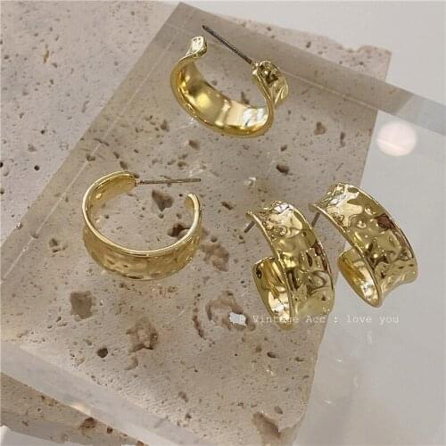 Korean Vintage Geometric Hook Earrings Metallic Irregular C-shaped Earrings Instagram Blogs Fashion Trend Jewelry