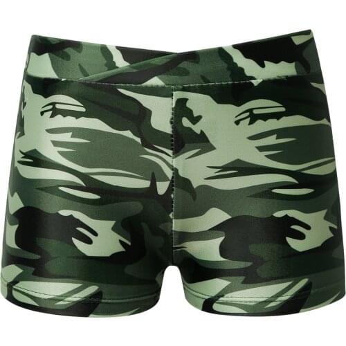 2021 Kids Girls V-front Waistband Shorts Sport Bottoms Children Camouflage Print Pants Shorts for Workout Gym Gymnastic Dancing