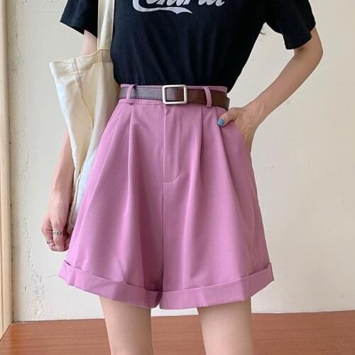 Shorts Women 2021 Summer Formal Plus Size Purple Black Female Korean Wild Loose Harajuku High Waist Wide Leg Short Pants Y853