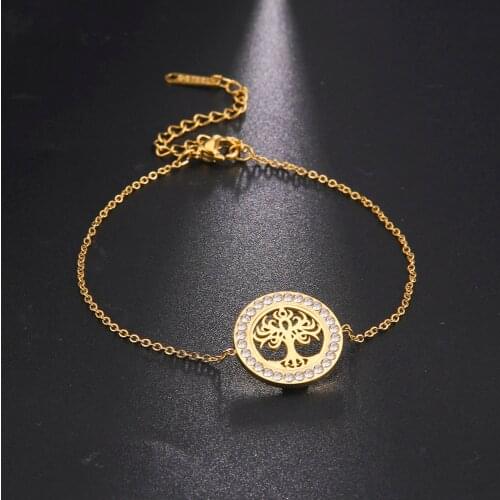 Skyrim 2021 Clear Zircon Viking Tree of Life Charm Bracelet Stainless Steel Gold Color Amulet Bracelets Wrist Jewelry for Women