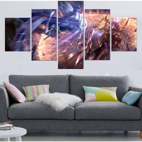 Modern Canvas Art Print 5 Pieces League Of Legends Battle Diana Leona Shield Sword Painting Wall Decoration Modular Game Poster