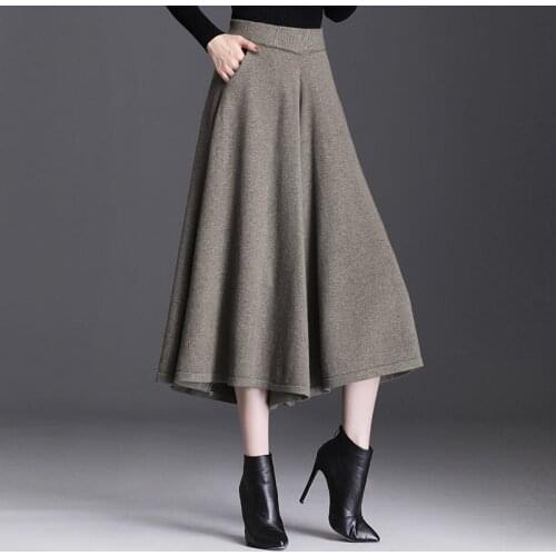 Knit Wide Leg Pants Skirt Trousers Womens Autumn And Winter Plus Size Casual Seven-Point Big Feet Woolen Loose Pantalones y934