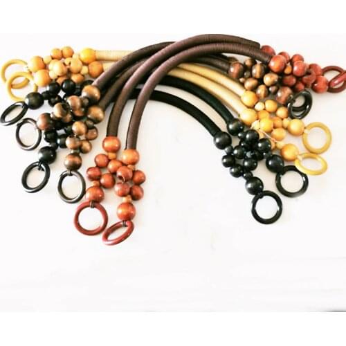1 Pair Retro Wood Bead Rope Bag Strap Multi Color Handle Shoulder Belt for Handbag DIY Replacement Woodern Hanger for Bag Making