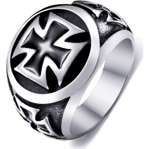 One Piece Sale Titanium Man 316L Stainless Steel Unique Fashion Males Cross Vintage Ring For Boy BR8-073
