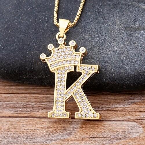 High Quality Crown Initial Letter A-Z Necklace For Women Gold 26 Letters Pendants Copper CZ Chain Charm Crystal Name Jewelry