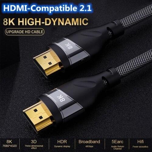 High Speed Braided Cord HDMI-Compatible 2.1 Cable 48Gbps Ultra 4K@120Hz 8K@60Hz HDCP 2.2 & 2.3 HDR for Apple TV PS5 Sony LG