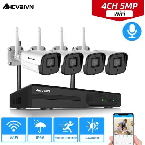 WIFI IP Bullet Camera 5MP 4CH NVR Wireless CCTV Security System Kit Infrared 4PCS Wireless Camera With WIFI Remote Viewing H.265