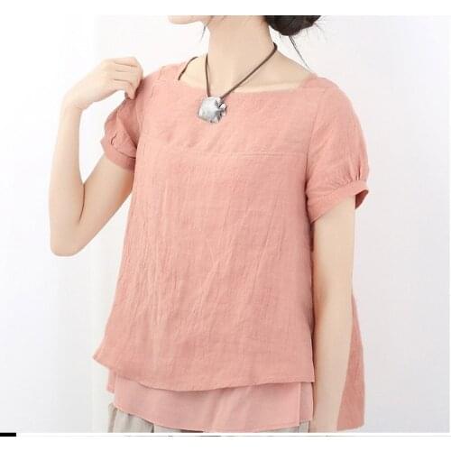 YLO STOCK2020 Female original design ladies Linen loose theatrical fresh shirt Short Sleeve female Shirts14361