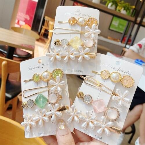 Pearl Hairpin Simple Geometric Rhinestone Hair Clips Fashion High-End Hair Accessories Set