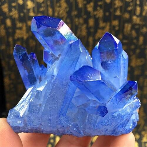 1pc Natural Blue Crystal Quartz Cluster Stone Titanium Aura Flower Natural Stones And Minerals Stone Decoration For Home Gift
