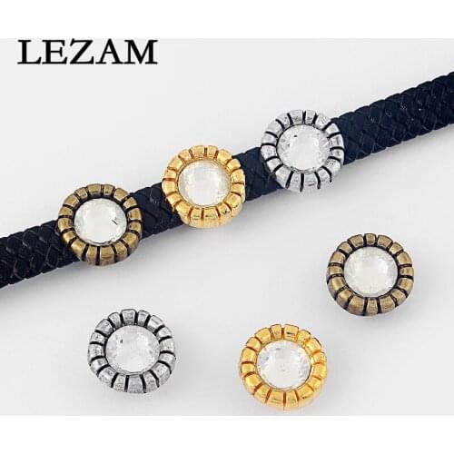 10pcs Crystal Button/Beads Slider 9.5x4.5mm For Flat Or 4.5mm Round Leather Cord Jewelry Accessories Findings Bronze Gold