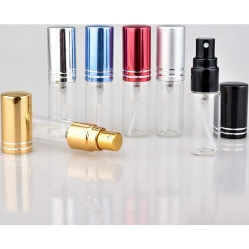 100 Pieces/Lot 5ML Mini Portable Colorful Glass Perfume Bottle With Aluminum Atomizer Empty Cosmetic Containers For Travel