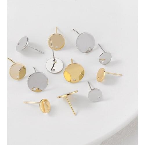 14K Gold Silver Flat Round Tray Earrings 6/8/10mm Needles 6pcs Hook Blank For DIY Jewelry Making Accessories Findings Wholesale
