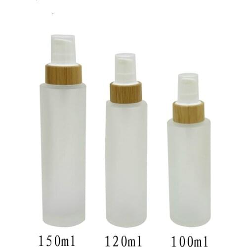 20pcs 100/120/150ml Frosted Glass Bottle with Bamboo Emulsion Pump
