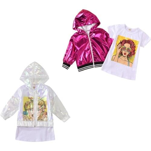 2020 Fashion 0-8Y Toddler Girls Coats+Dress 2pcs Kids Baby Fall Clothes Cartoon characters Print T-shit Dress+Zipper Hooded Coat