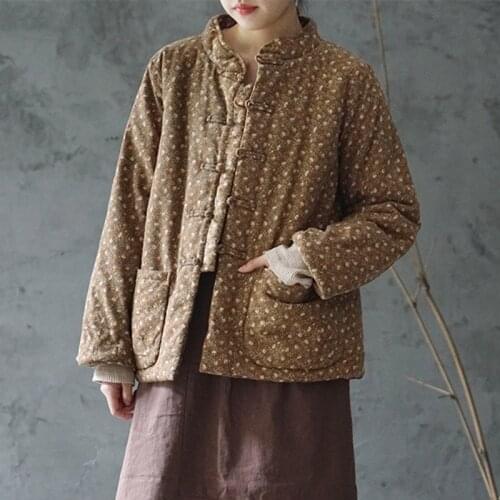 SCUWLINEN 2020 Winter Women Coats Vintage Floral Print Thick Warm Cotton Padded Jacket P304