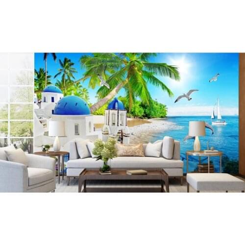 Customize 3D photo wallpaper Aegean scenery castle sea wall paper for bedroom living room wall paper nordic