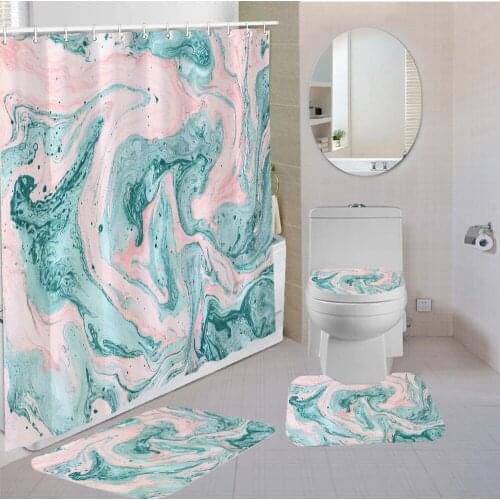 4 Pcs Bathroom Curtain Stone Pattern Shower Curtain Pedestal Rug Lid Toilet Cover Mat Abstract Bath Mat Set For Bathroom Decor