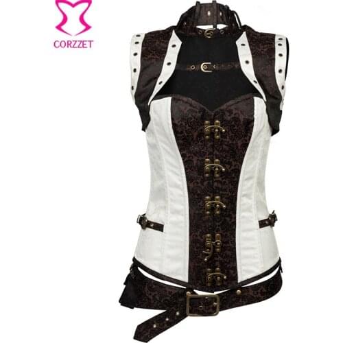 White Brocade Stampunk Corset Gothic Clothing Espartilhos E Corpetes Corselet Plus Size Corsets and Bustiers Korsett For Women
