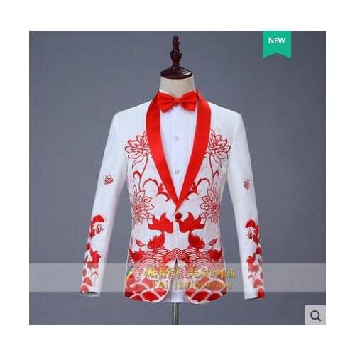 Chinese style blazer men formal dress latest coat pant designs embroidery marriage suit men wedding suits for mens white singer