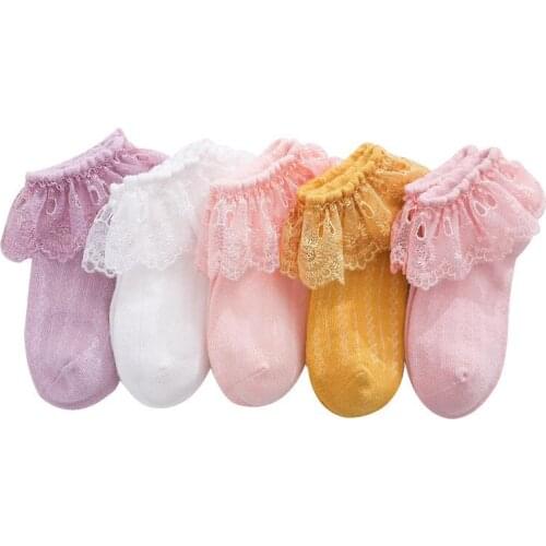 Newborn Infant Baby Kids Girls Lace Ruffle Frilly Socks Toddlers Soft Cotton Embroidery Solid Dance Princess Angel Ankle Socks