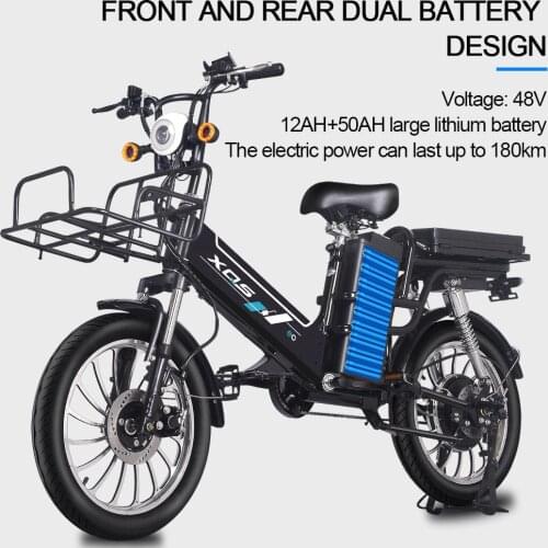 Takeaway Electric Bicycle 50AH+12AH Real capacity Ebike Can Place Front Rear Box Electric with Turn signal 20 Inch 48V 350W