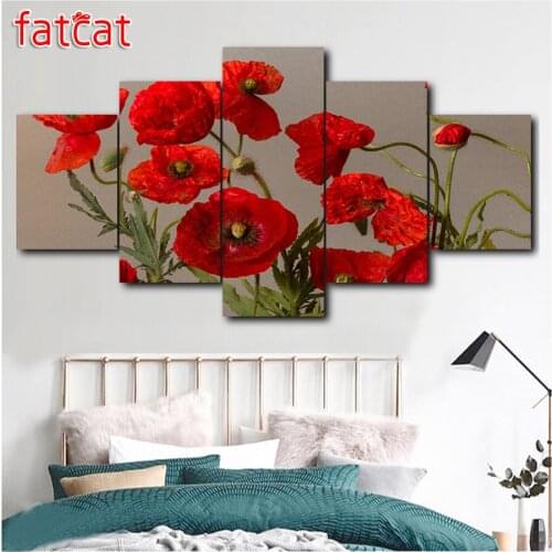 FATCAT Red flower 5 Piece Diy Diamond Painting Full Square Round Drill 3D Diamond Embroidery Sale Needlework Home Decor AE1844