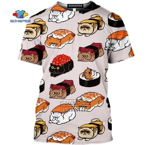 Kawaii Japan Cook Sushi Cat Sushi T shirt Men 3D Print Mans T-Shirt Women Summer Tshirt Harajuku Casual Hip Hop Oversized Shirt