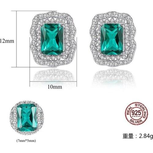 HOT Sell S925 Sterling Silver New fashion high grade Crystal zircon ruby sapphire Earrings inlaid with green color treasure