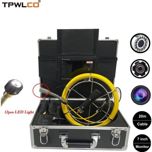 23mm Camera Head 7 Inch Monitor Sewer Drain Pipe Inspection Camera with DVR Video Recorder 20M Cable Pipeline Endoscope
