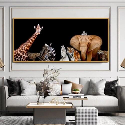 African Wild Animals Modern Canvas Painting Posters and Prints A Group of Animals Wall Art Picture for Living Room Home Decor