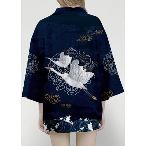 Samurai Crane Japanese Style Kimono Haori Men Women Cardigan Chinese Dragon Traditional Ovesized Fashion Asian Clothing