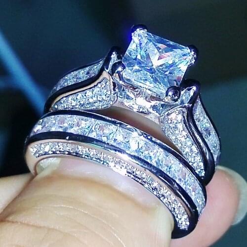 Choucong Wieck Princess Cut Antique jewelry Dazzing 925 Sterling Silver White AAA CZ stones Wedding Bridal Ring Gift Size 5-11