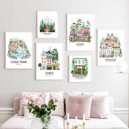 Colorful Paris Tokyo Kyoto Alps Landscape Wall Art Canvas Painting Nordic Posters And Prints Decoration Pictures For Living Room