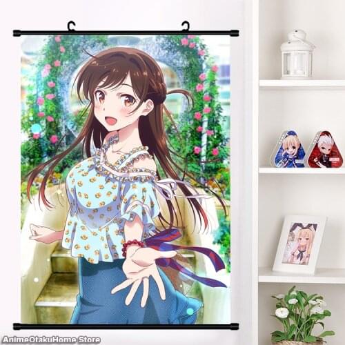 Cute Anime Rent A Girlfriend Kanojo, Okarishimasu Kazuya Kinoshita Chizuru Mizuhara Wall Scroll Mural Poster Otaku Home Decor