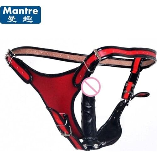 Genuine Leather Strapon Dildos Belt Lesbian Women Gay Bondage Harnesses Adult Masturbate Sex Products
