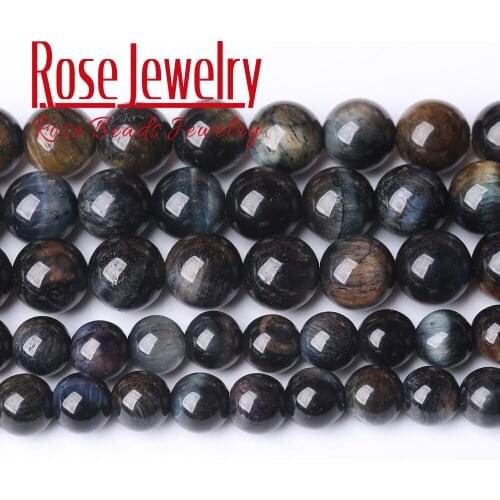 Wholesale Natural Stone Dark Blue Tiger Eye Stone Round Beads Space Loose Beads 15" Strand 6/8/10 mm For Jewelry Making Bracelet