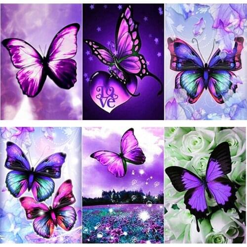 New 5D DIY Diamond Painting Purple Color Butterfly Diamond Embroidery Animal Cross Stitch Full Square Round Drill Art Home Decor