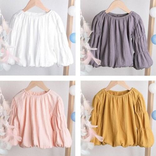 Baby Spring Autumn Clothing Newborn Baby Girls Long Lantern Sleeve Tops Solid Shirts Round Neck Clothes