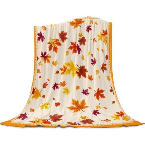 Thanksgiving Maple Leaf Autumn Flannel Blanket for Sofa Microfiber Throw Bedspread Blanket Cover for Bed