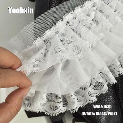 9cm wide Pink Black White cotton embroidery Lace Ribbon fabric trim collar sewing DIY guipure women dress applique wedding decor