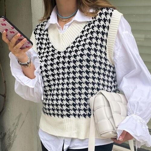 Loose Casual Knitting Tops Outerwear Vest Knitted Vest Sweater Vintage Sleeveless Side Vents Female Elegant Pullover