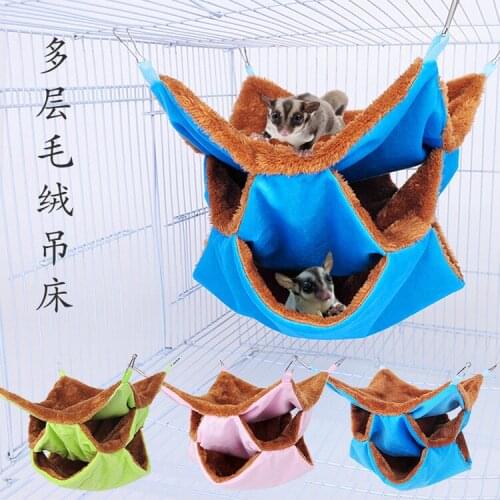 Three-tier Plush Hamster Hammock Hanging Thick Plush Warm Sleeping Bag Nest LargeHanging House For Ferret Rabbit Pet Bed