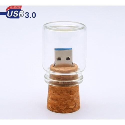 Usb 3.0 Drift Bottle with Cork USB Flash Drive Transparent Glass Pendrive 4G 8GB 16GB 32GB 64GB Wishing Bottle memory stick Gift