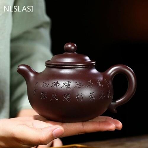 High-end Yixing Tea Pot Hand-carved Purple Clay Teapot Raw Ore Beauty Kettle Chinese Tea Ceremony Customized Gifts 440ml