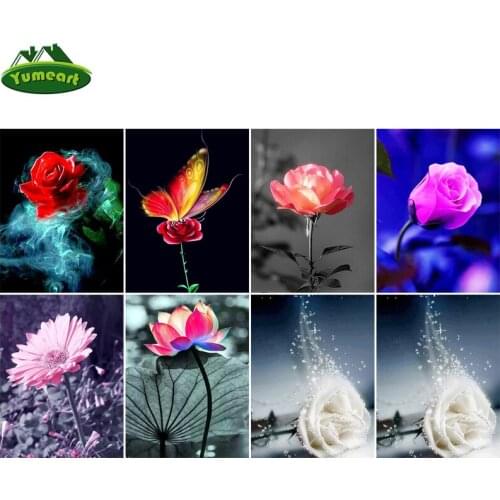 Yumeart 5D Diamond Painting by Number Full Square Flower Diamond Embroidery Rose Picture Of Rhinestone Diamond Mosaic Wall Decor